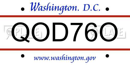 QOD76O District Of Columbia License Plate