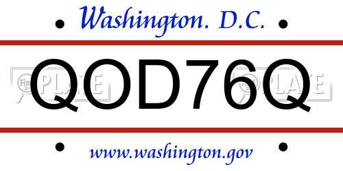 QOD76Q District Of Columbia License Plate