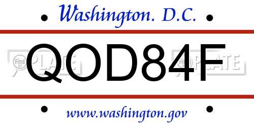QOD84F District Of Columbia License Plate