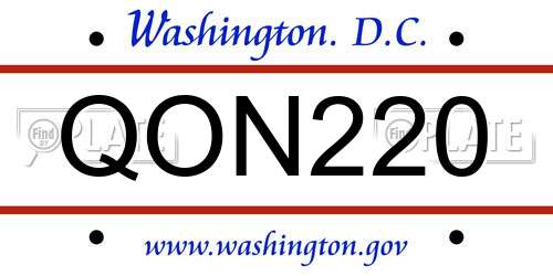 QON220 District Of Columbia License Plate