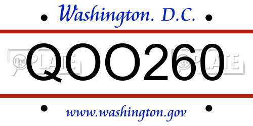 QOO260 District Of Columbia License Plate