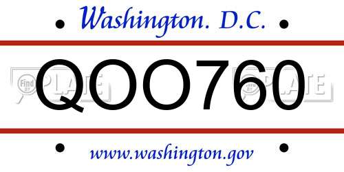 QOO760 District Of Columbia License Plate