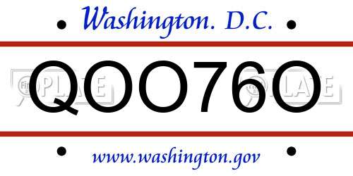QOO76O District Of Columbia License Plate