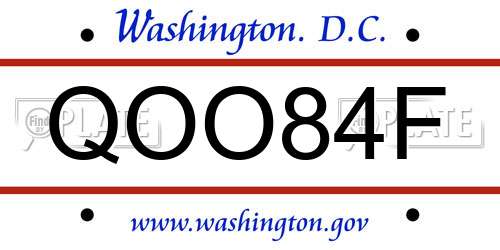 QOO84F District Of Columbia License Plate
