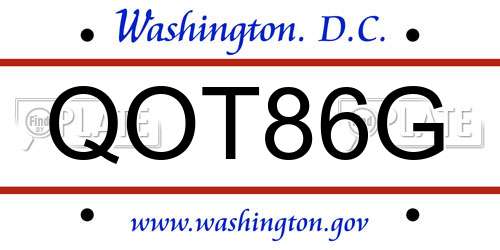 QOT86G District Of Columbia License Plate