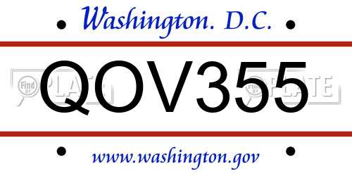 QOV355 District Of Columbia License Plate