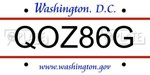QOZ86G District Of Columbia License Plate