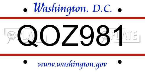 QOZ981 District Of Columbia License Plate