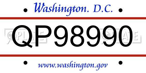 QP98990 District Of Columbia License Plate