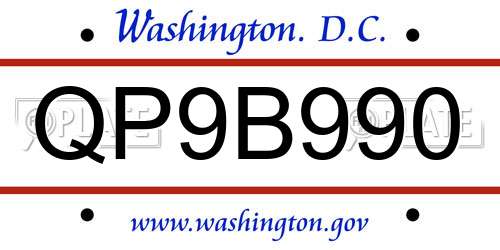 QP9B990 District Of Columbia License Plate