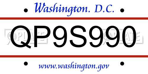 QP9S990 District Of Columbia License Plate