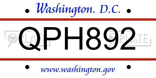 QPH892 District Of Columbia License Plate
