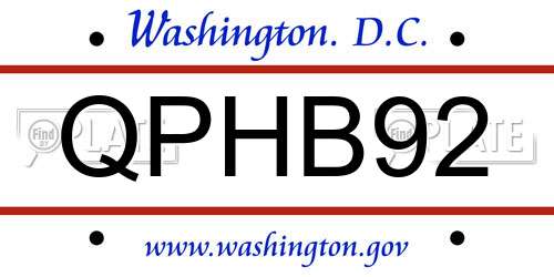 QPHB92 District Of Columbia License Plate