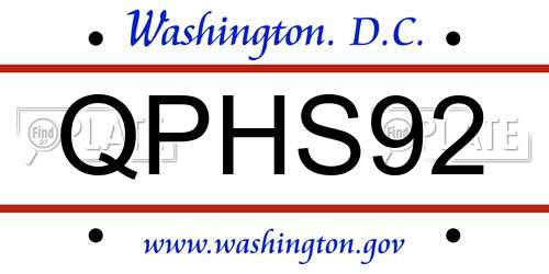 QPHS92 District Of Columbia License Plate