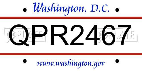 QPR2467 District Of Columbia License Plate