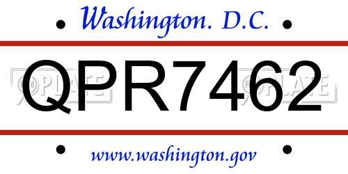 QPR7462 District Of Columbia License Plate