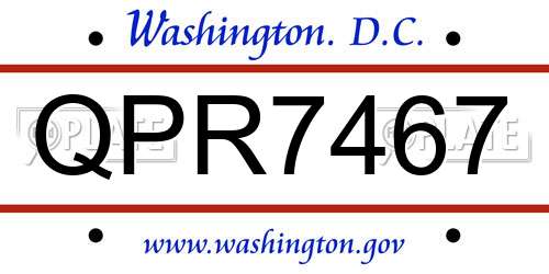 QPR7467 District Of Columbia License Plate