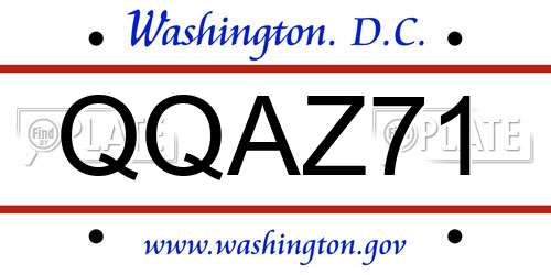 QQAZ71 District Of Columbia License Plate