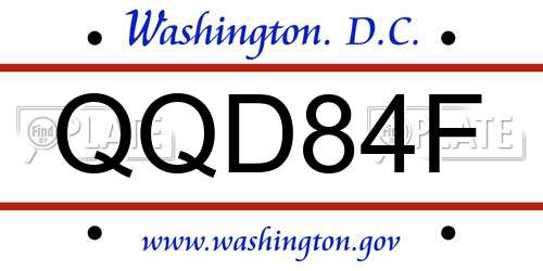 QQD84F District Of Columbia License Plate