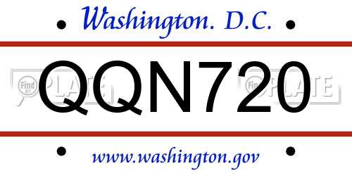 QQN720 District Of Columbia License Plate
