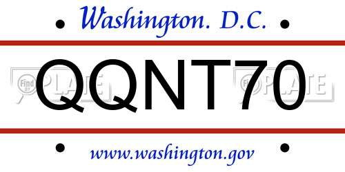 QQNT70 District Of Columbia License Plate
