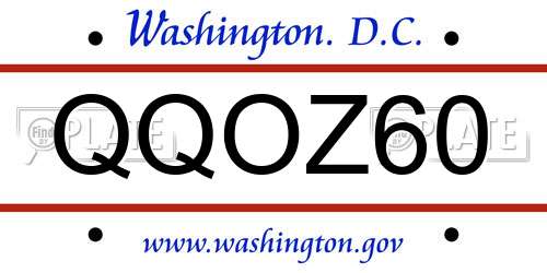 QQOZ60 District Of Columbia License Plate