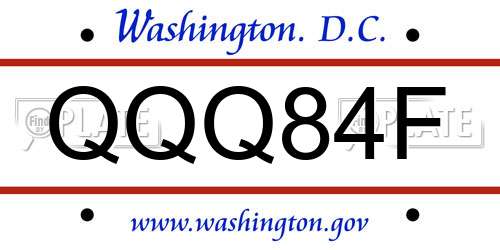 QQQ84F District Of Columbia License Plate