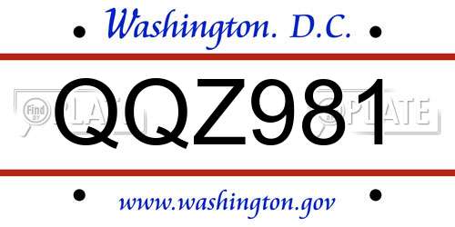 QQZ981 District Of Columbia License Plate