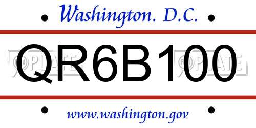 QR6B100 District Of Columbia License Plate
