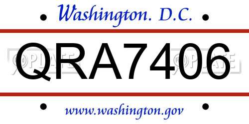 QRA7406 District Of Columbia License Plate