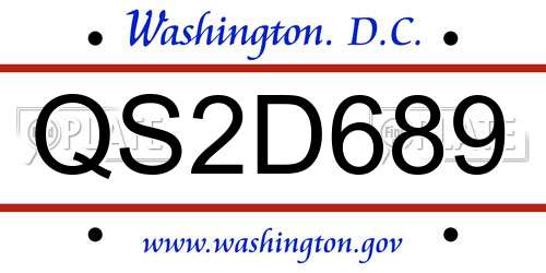QS2D689 District Of Columbia License Plate