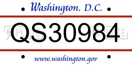 QS30984 District Of Columbia License Plate
