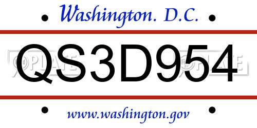 QS3D954 District Of Columbia License Plate