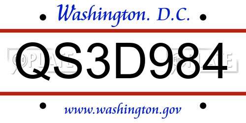 QS3D984 District Of Columbia License Plate