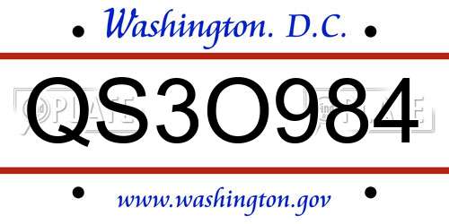 QS3O984 District Of Columbia License Plate