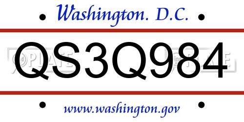 QS3Q984 District Of Columbia License Plate