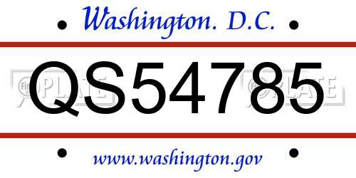 QS54785 District Of Columbia License Plate