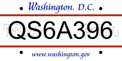 QS6A396 District Of Columbia License Plate