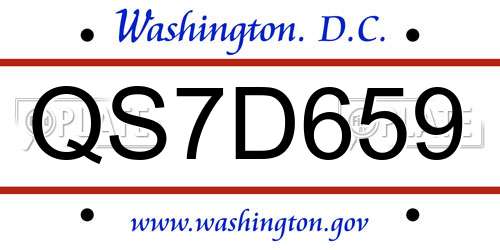 QS7D659 District Of Columbia License Plate