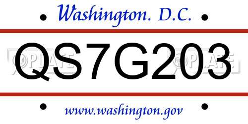 QS7G203 District Of Columbia License Plate