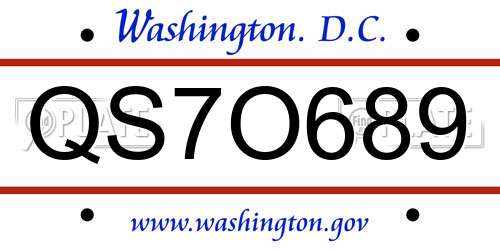 QS7O689 District Of Columbia License Plate