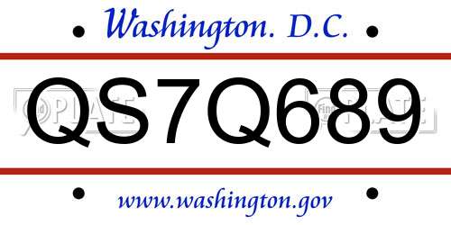 QS7Q689 District Of Columbia License Plate
