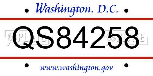 QS84258 District Of Columbia License Plate