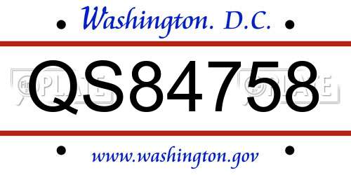 QS84758 District Of Columbia License Plate
