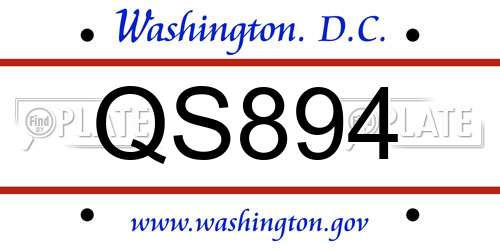 QS894 District Of Columbia License Plate