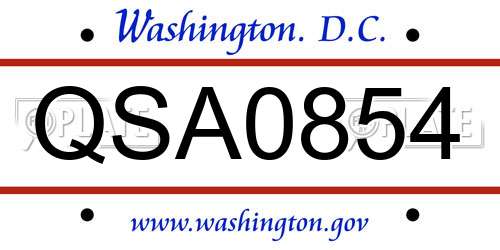QSA0854 District Of Columbia License Plate