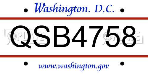QSB4758 District Of Columbia License Plate