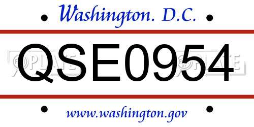 QSE0954 District Of Columbia License Plate