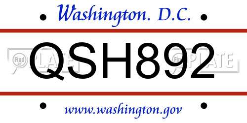 QSH892 District Of Columbia License Plate