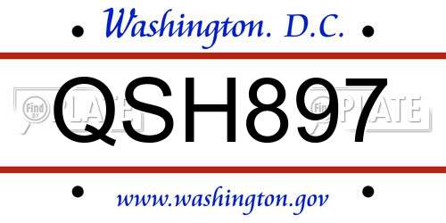 QSH897 District Of Columbia License Plate
